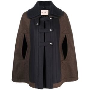 PLAN C Roll-neck Wool Cape Jacket In Brown Size 36 or US Size 0